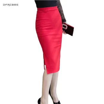 

Red Plus Size Black Pencil Skirts Womens 2020 High Waist Korean Sexy Split Ladies Office Work Skirt Knee Length Female