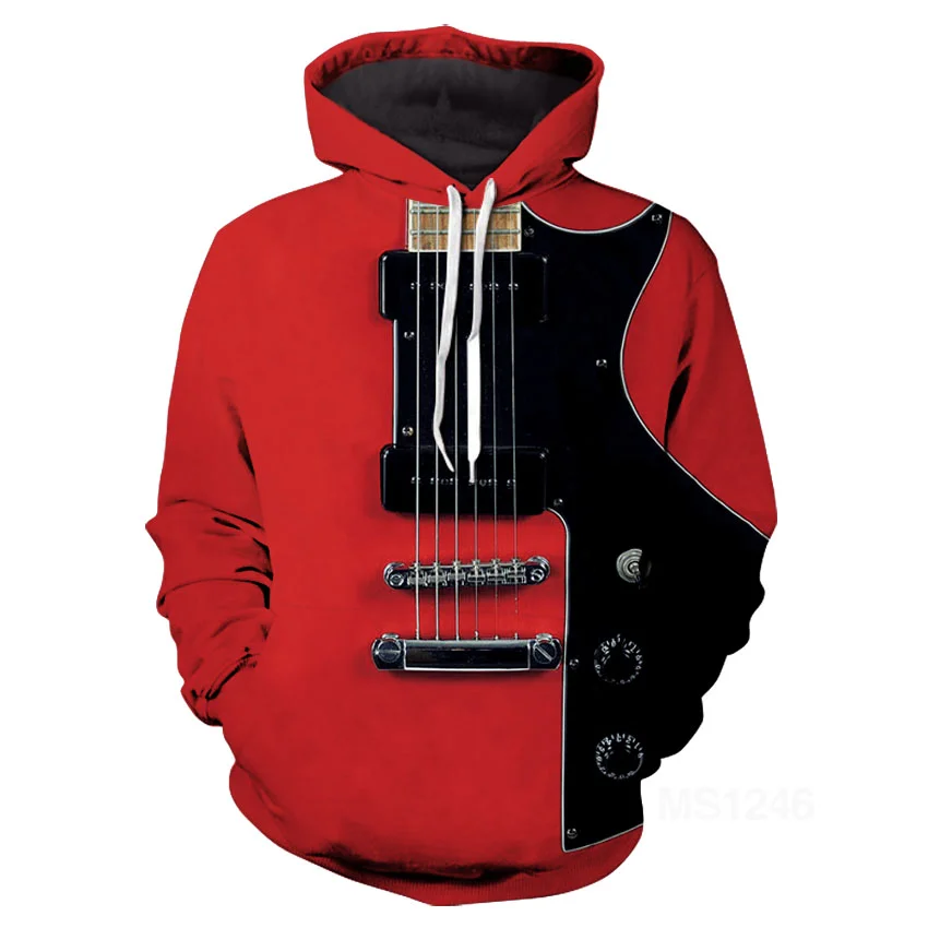 Newest red Guitar 3D Print Men Women Hoodies Harajuku Fashion