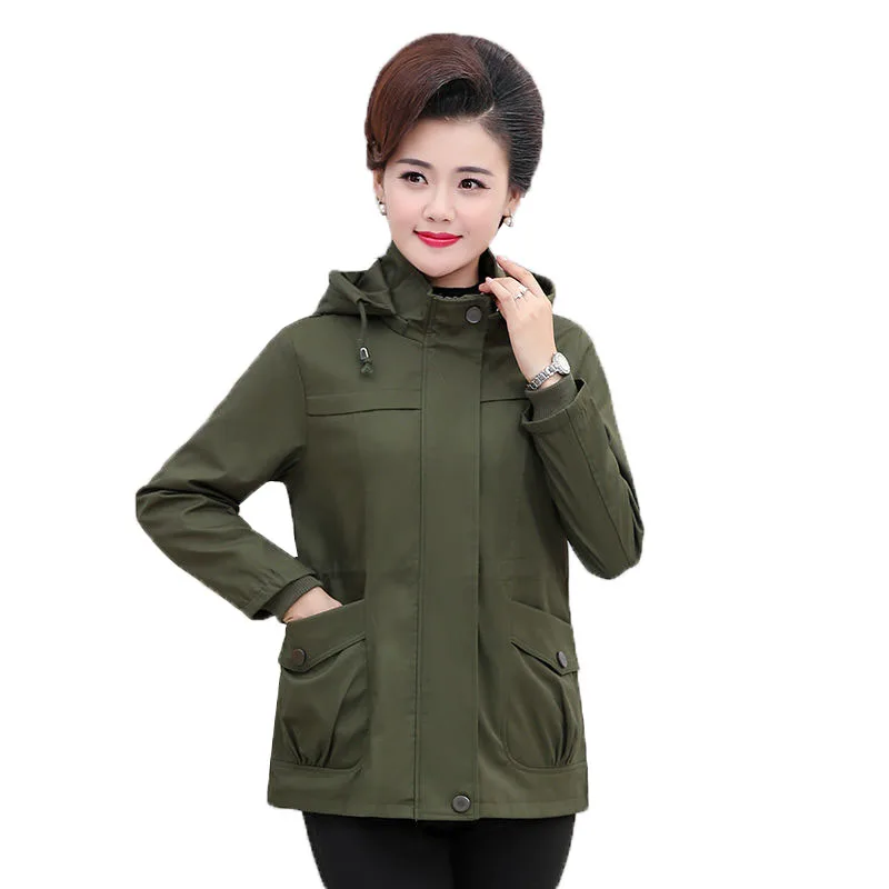

New 2022 Women Middle aged Trench Coat Spring Autumn Clothes Fashion Hooded Windbreaker Female Casual Top Outerwea R843