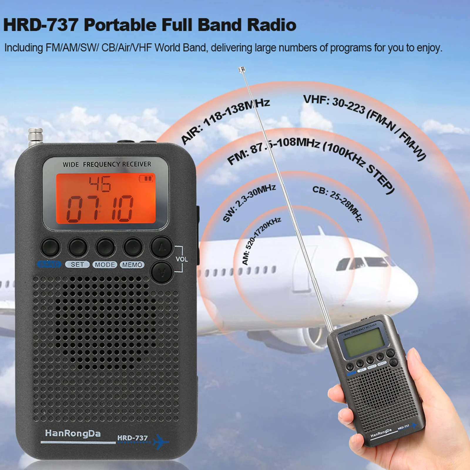 HanRongDa HRD-737 Портативный полный диапазон радио управление самолеты частота