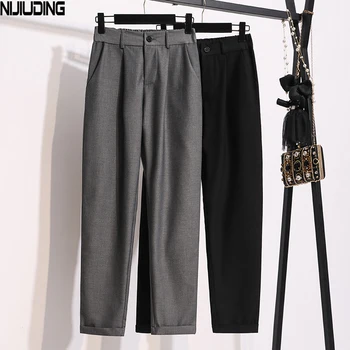 

NIJIUDING Autumn Woman Ankle Length Pants Loose New Style Elastic High Waist Straight-leg Solid Color Casual Harem Pants Female