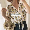 Women Lemon Printed Blouse Top With Short Sleeve & Ties Hem - Ladies Lemon Printing Shirt Top 4