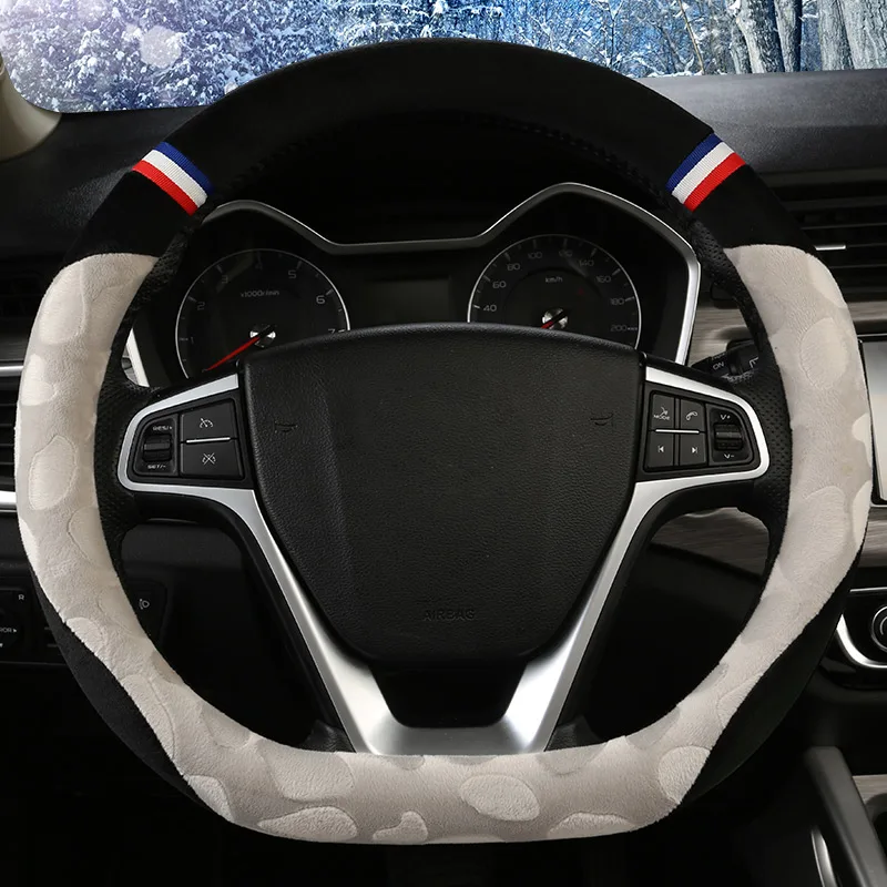 Авто аксессуары D форма плюшевый зимний чехол на руль для Lada Vesta газ LCV УАЗ - Название цвета: Серый