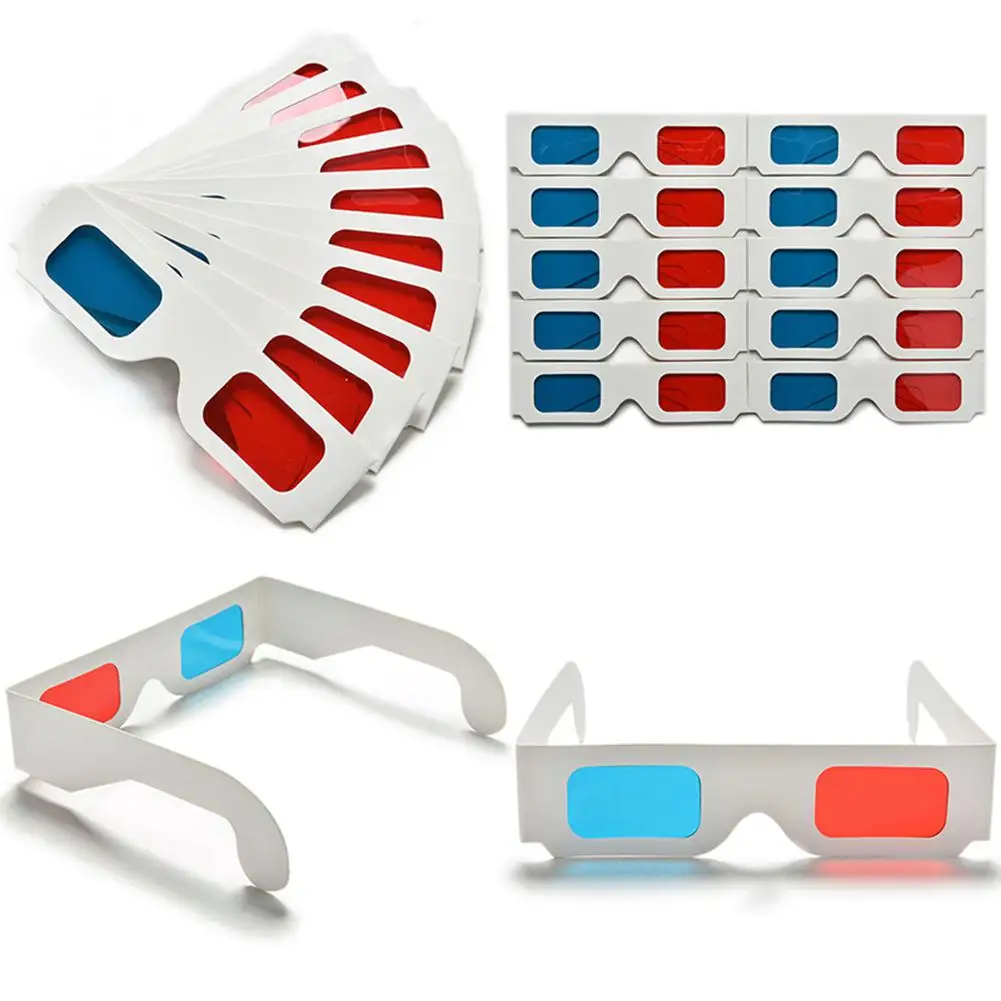 10pcs/lot Universal Paper Anaglyph 3D Glasses Paper 3D Glasses View Anaglyph Red/Blue 3D Glass For Movie Video EF R20