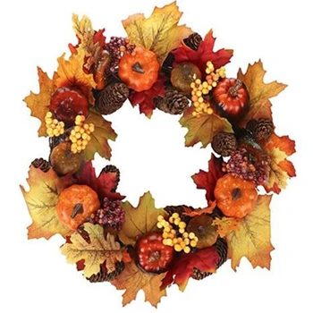 

Thanksgiving Wreath Front Door Lighted Fall Harvest Wreath with Maple Leaf for Front Door Wall Decor Thanksgiving Decoration