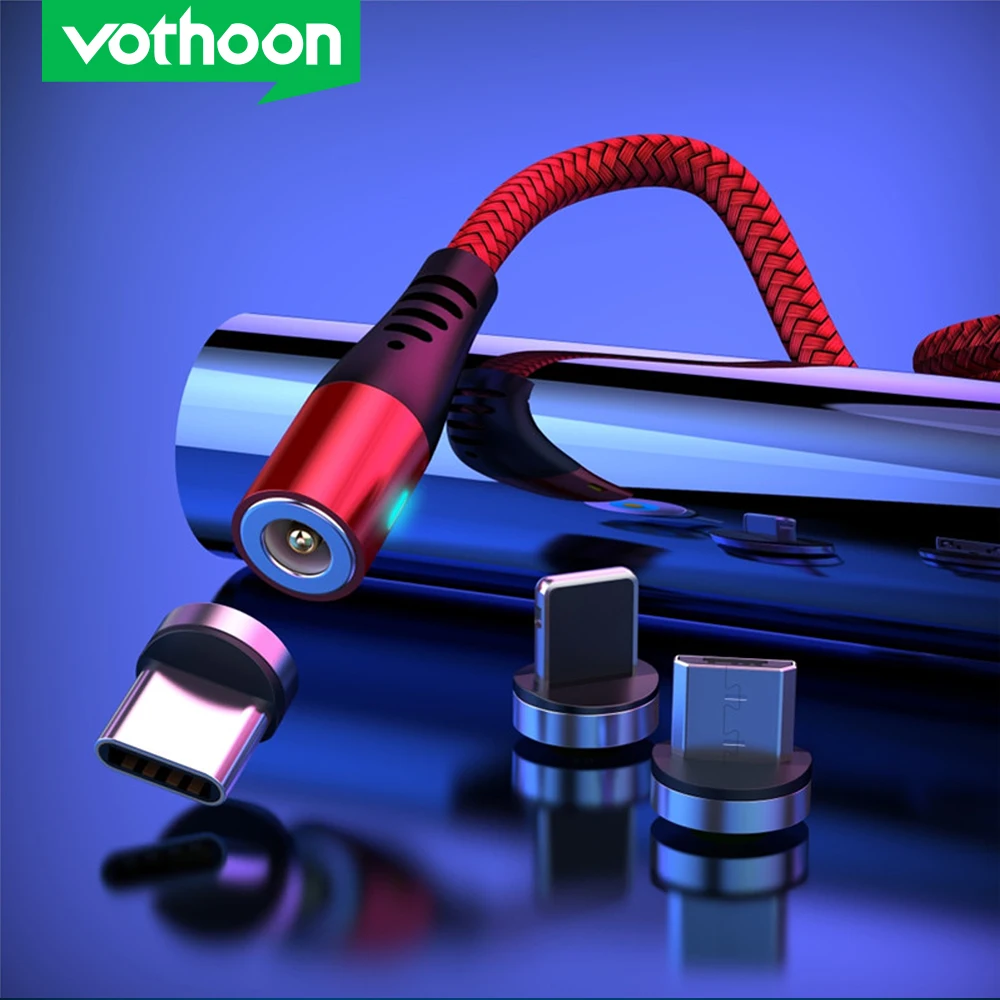 Vothoon 2.4A Tipo C Cabo Micro USB Magnético Cabo de Carregamento USB Para iphone Xiaomi 11Pro Xs Samsung S7 Ímã De Carregamento cabo de fio