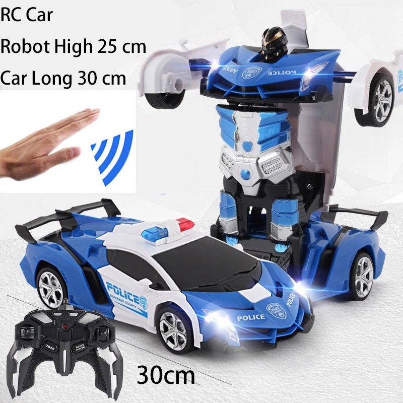 1:14 RC Cars 30CM 2.4Ghz Induction Transformation Robot LED Music Deformation Gesture Remote Control Police Car Toy for Kids B02 1:14 RC Cars 30CM 2.4Ghz Induction Transformation Robot LED Music Deformation Gesture Remote Control Police Car Toy for Kids B02
