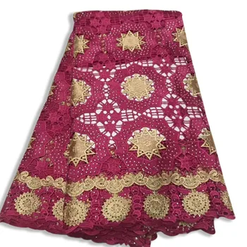 

African Lace Fabric Gold flower Embroidery Swiss Cotton Nigerian Wedding Dress High Quality milk silk hot sale 5yards/lot CJA002