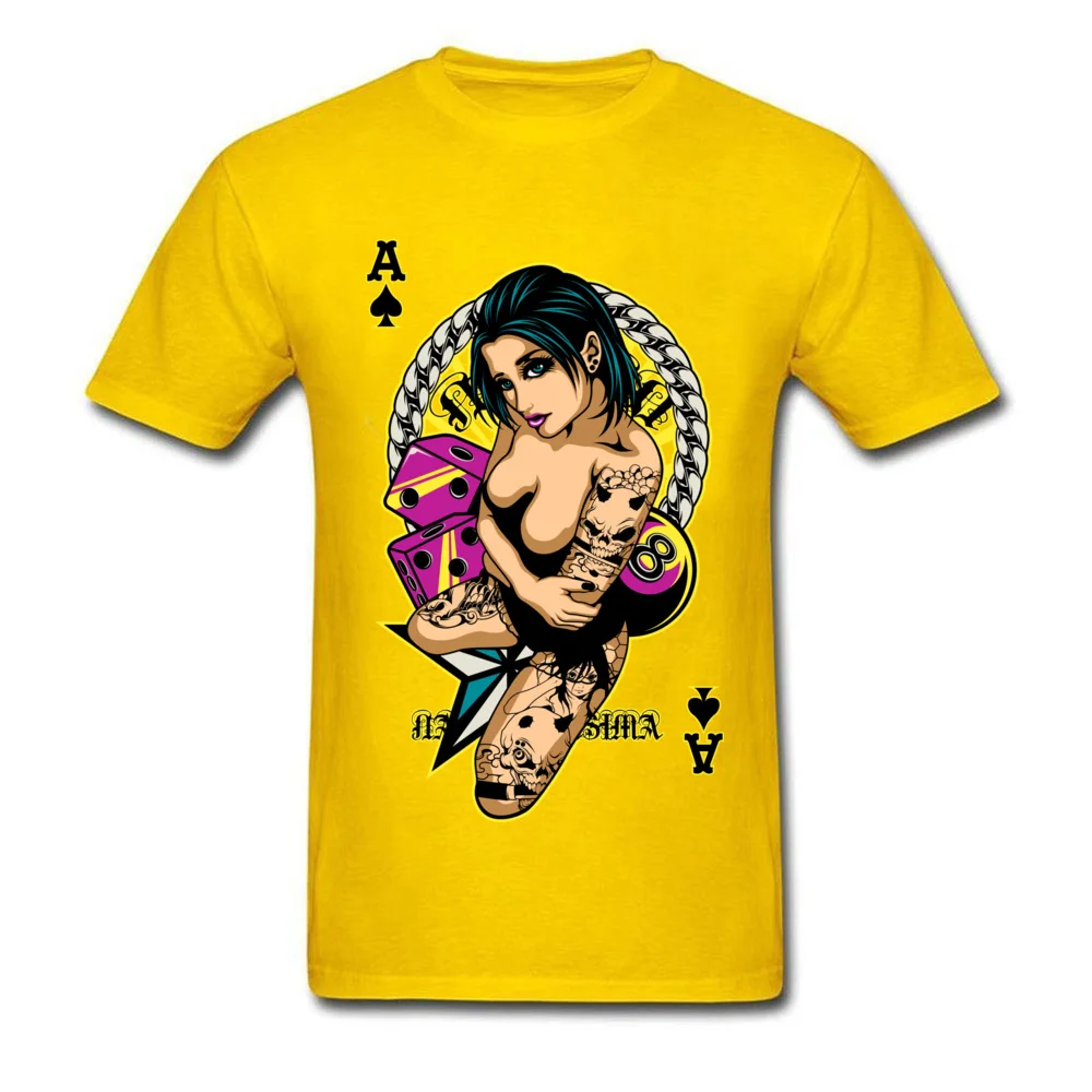 Casual T-Shirt Short Sleeve Normal 2018 Discount Man Labor Day T Shirt Normal T-Shirt Round Neck 100% Cotton Wholesale Tattooed Game Pin Up Girl V2 yellow