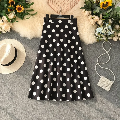 Новая модная женская одежда осень-зима ретро в горошек Женская юбка юбки - Цвет: Черный