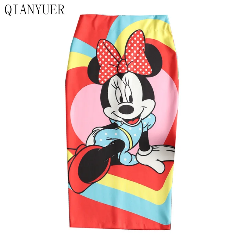 

2020New Womens Summer Skirt Tight Casual Cartoon Mickey Mouse Printed Split Pencil Skirt Sexy High Waist Slim Knee Skirts