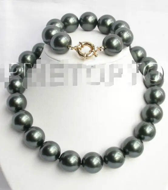 > WOW набор 20 мм круглый Tahitian-black shell жемчуг ожерелье браслет E847