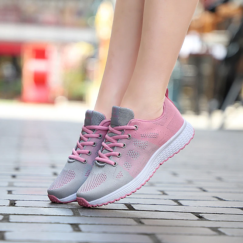 

Women Running Sneakers Female Sport Shoes Lightweight Lace-up Knitted Breathable Casual Shoes Air Cushion Mesh Zapatos Mujer 40