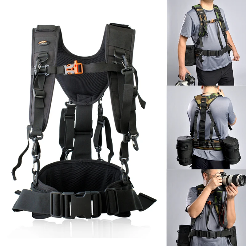 SLR 카메라 하네스 시스템 더블 숄더 스트랩 퀵 릴리스 렌즈 파우치 및 사진 촬영용 빠른 걸이 허리 가방