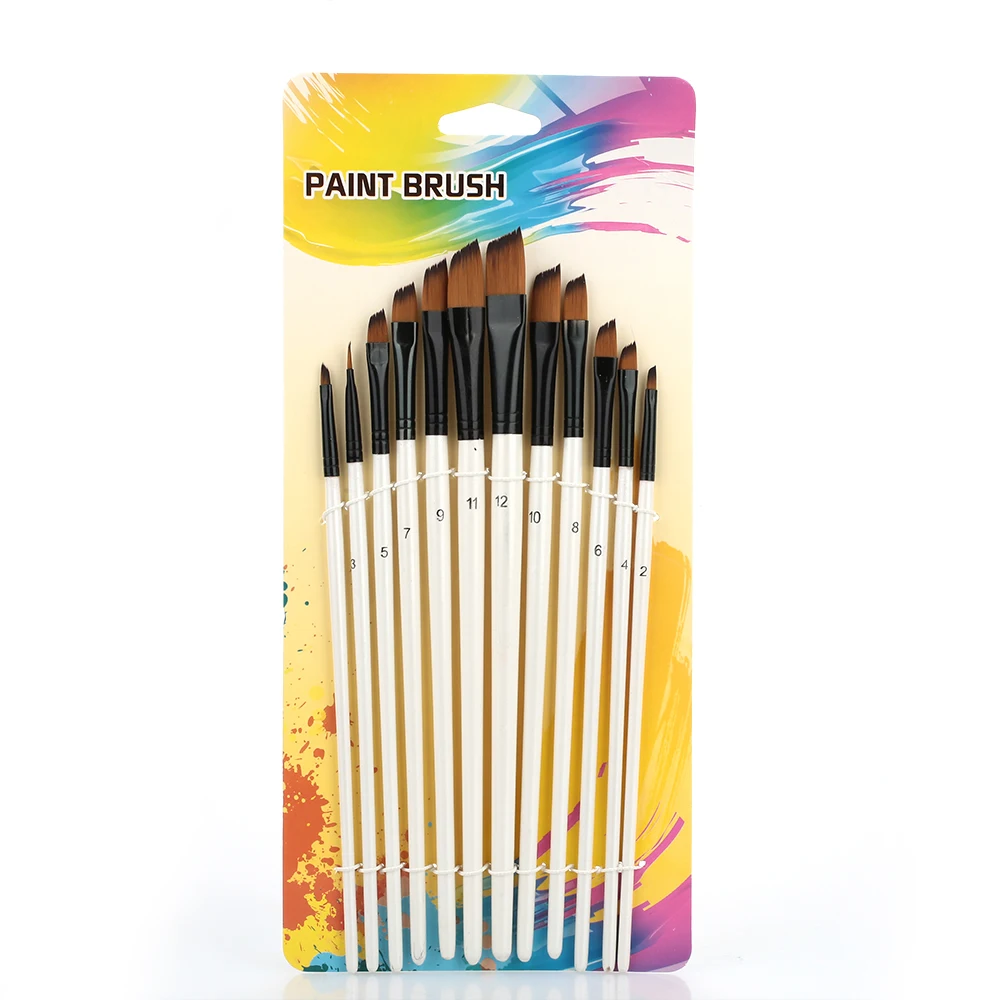 Brush Pen Delicate Durable Nylon 12Pcs Craft Art Drawing Supplies Painting Brush Acrylic Nylon Hair Paintbrush