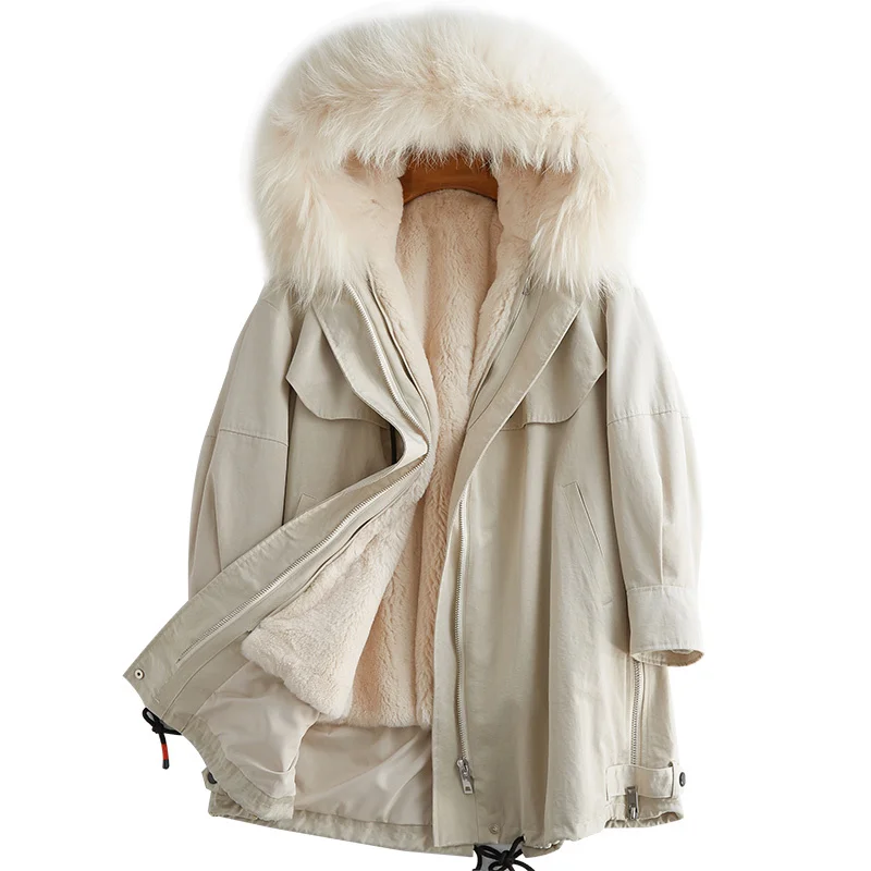 

2020 New Send Overcome Overcoat Long Fund Removable Raccoon Hair Lead Rabbit's Hair Inner Tank Leather And Fur Loose