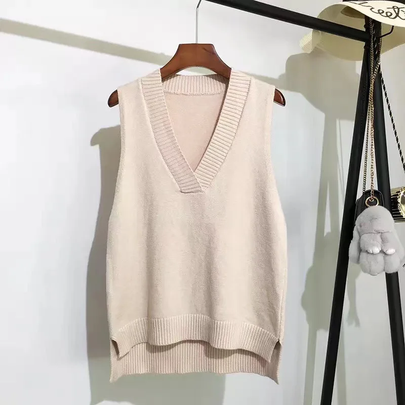 

V Neck Sweater Vest Women Autumn Winter New Knitted Korean Loose Wild Sleeveless Tops Fall Coat 2020 Fashion Solid Pullovers