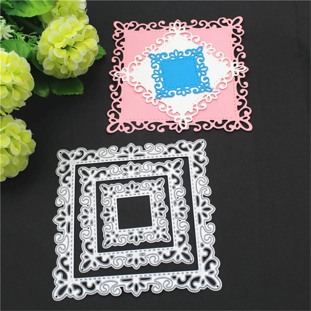 3PCS Pierced Frame Cut Dies Scrapbooking Steel Cutting Dies Stencils Embossing DIY Card Photo Album Template Metal Craft