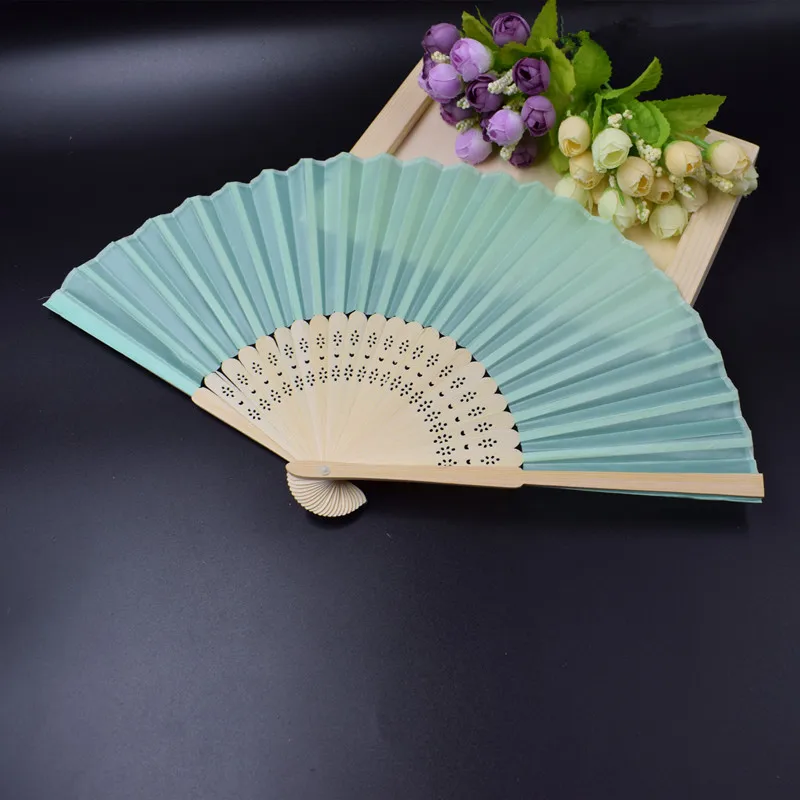 12 Mint Green 100 шт. подарок на свадьбу шелковые веера однотонная ткань вентилятор спицы из бамбука+ DHL - Цвет: 12 Mint Green