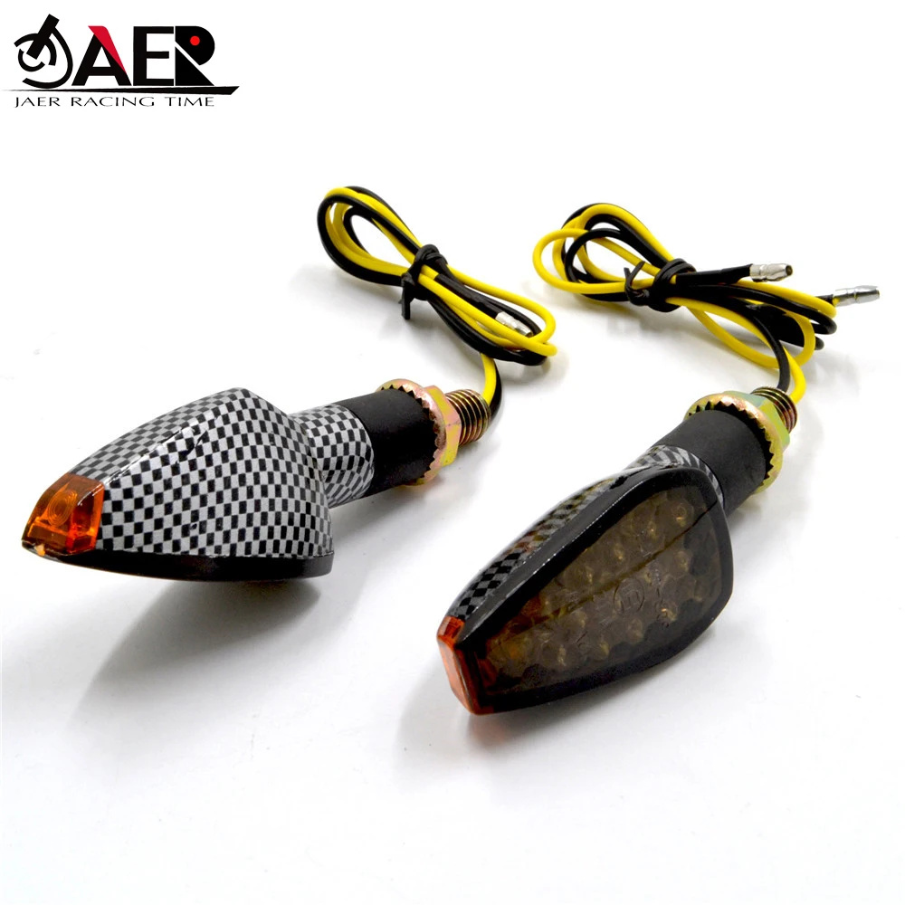 

JAER 2x Universal Motorcycle Carbon LED Turn Signal Light Indicators Blinker Flashers for Yamaha Honda Dirt Bike