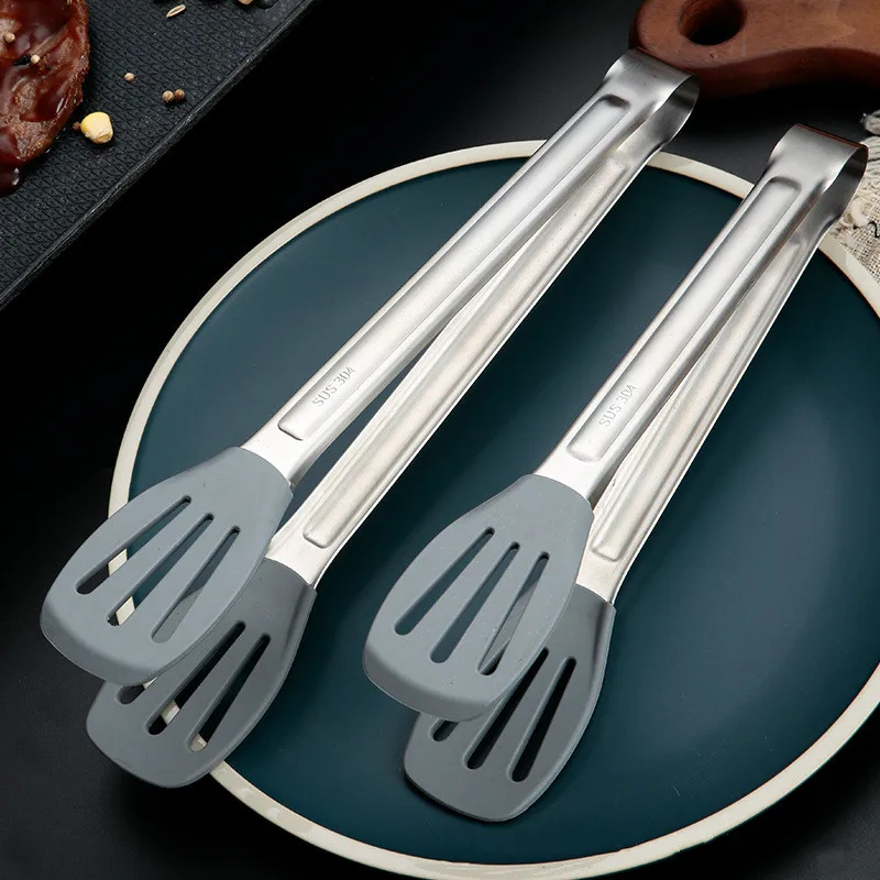 304 Stainless Steel Kitchen Bread Tongs No-slip Handle Salad Steak Clamp Meat Clip Kitchen Accessories food tongs