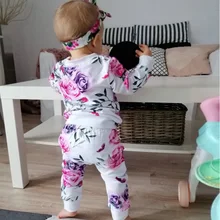 Одежда для новорожденных и маленьких мальчиков и девочек, футболка с цветочным принтом, топы+ штаны, комплект одежды из 2 предметов, roupa de bebe, 0 мес.-24 месяца