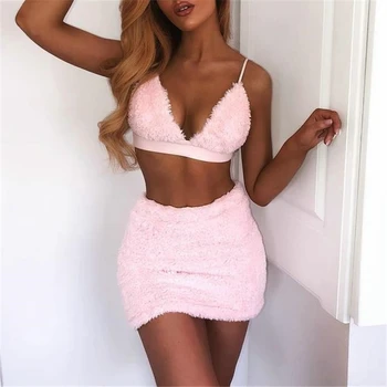 

2Pcs Sexy Women Clothes Set Off Shouler Halter Bra Crop Tops Mini Skirt Slim Clothing Set Bodycon Ladies Party Clothes Clubwear
