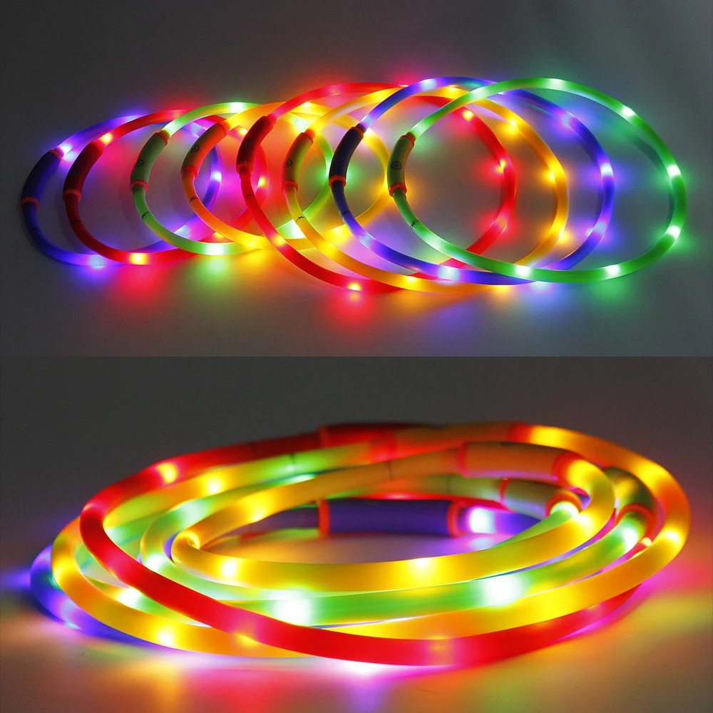 LED Dog Collar USB Rechargeable Glowing Flashing Pet Cat Collars Necklace for Night Safety Water Resistant Light up Collar