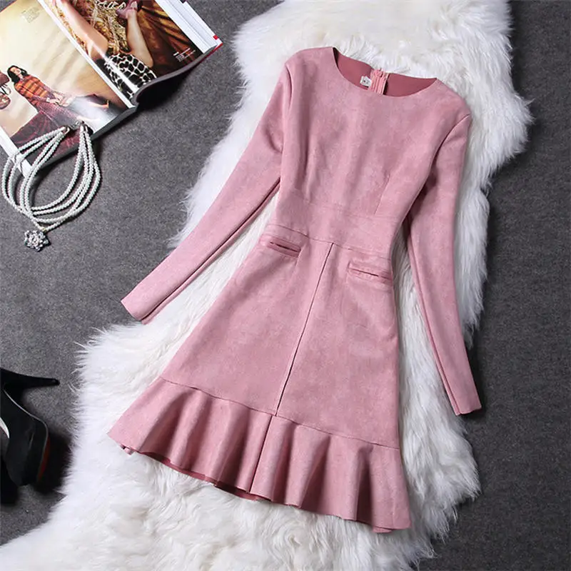 

Suede Dress Women Autumn Winter Dress Women Fashion Elegant Short Sexy Party Bodycon Dress Jurken Ladies Dresses Vestidos C5863