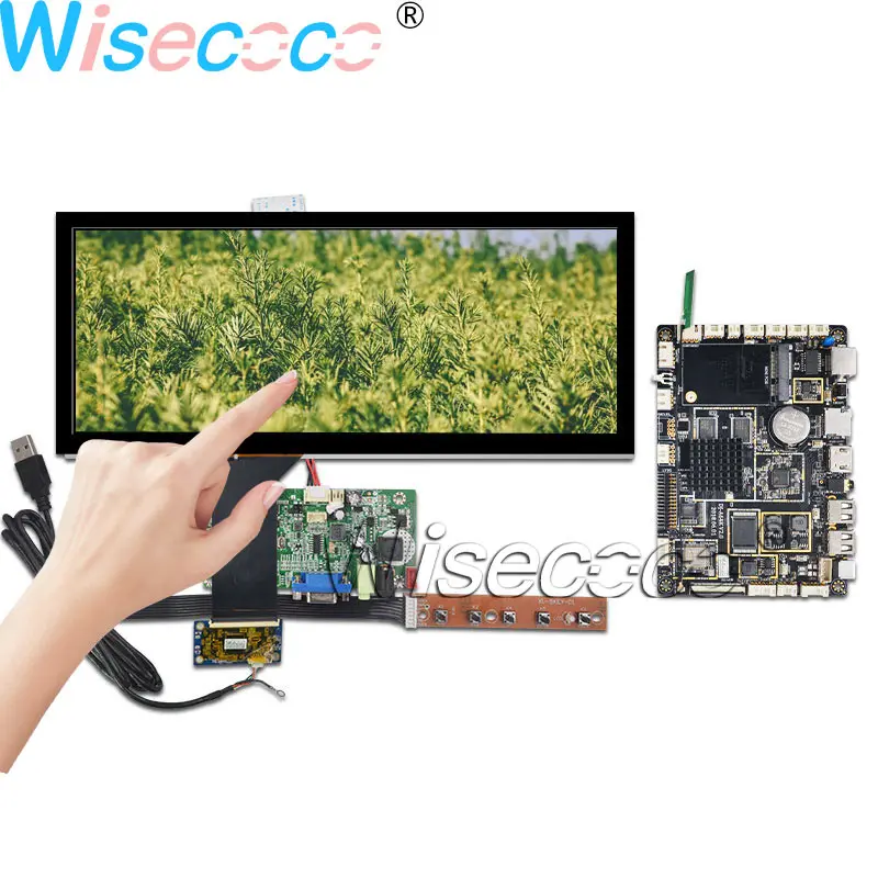 Wisecoco 12,3 дюймов 1920 × 720 ЖК-дисплей Экран бар Дисплей 1000 нит емкостный сенсорный экран Сенсор 50pin низковольтного дифференциального сигнала HDMI VGA плата андроида