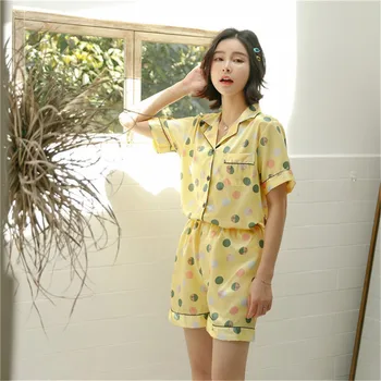 

Pajamas ladies summer short-sleeved shorts home service suit lapel casual floral fashion pajamas домашняя одежда для женщин