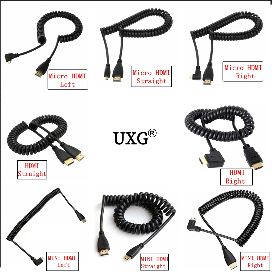 Envoy Gratis HDTV-compatible-a Angle Recto Micro/Mini HDTV-compatible-rizo De Primavera Cable Flexible V1.4 DSLR 0,5 M/2 M