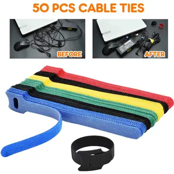 

50 pcs 5 Colors Reusable Tape Wiring Harness/Tapes Cable Ties/Nylon Tie Cord Computer Cable Earphone Winder Ties