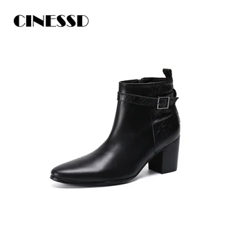 

Gentleman Formal Nice Thick Sole Zipper Easy Fitting Soft All Weather Metal Man Wedding Pointed Toe Black Real Leather Man Boots