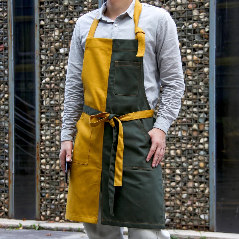 Nordic denim apron work custom logo kitchen restaurant milk tea shop floral men and women overalls painting and printing
