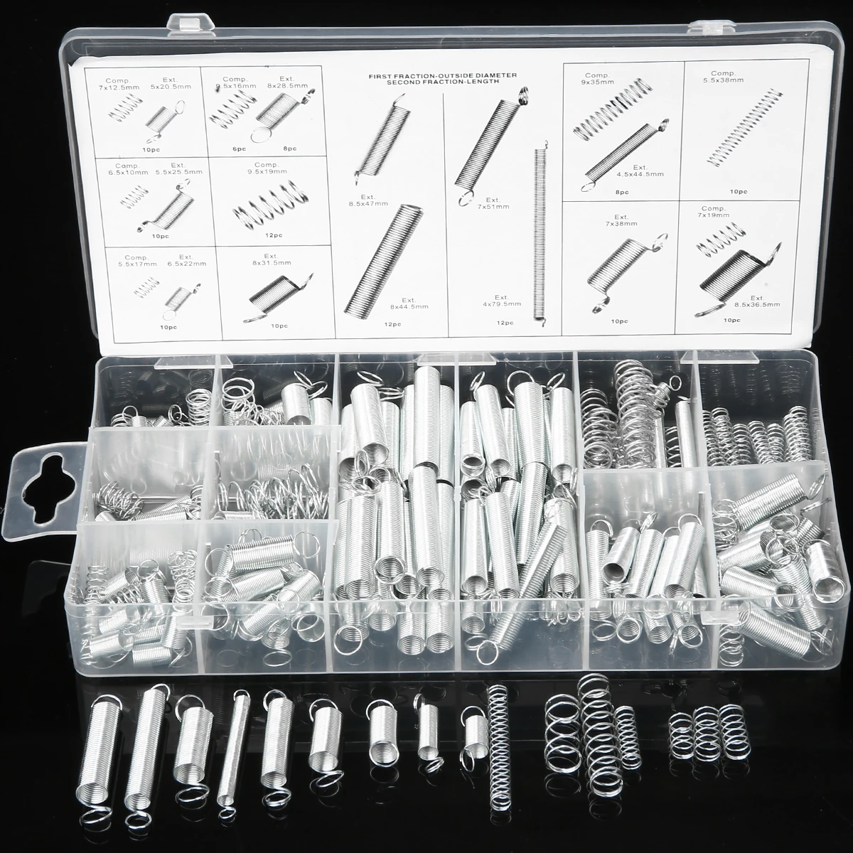 

200PCS Durable Metal Extension Compression Tension Galvanized Springs Assortment Kit 20 Size Electrical Hardware Springs