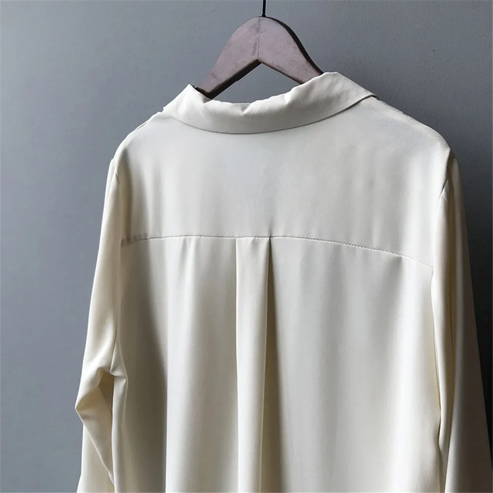 Autumn Solid Women Blouse 2019 Casual Lapel Double Pockets Blouse Shirt Flannel Shirts Female Long Sleeve Tops Y0576 (25)