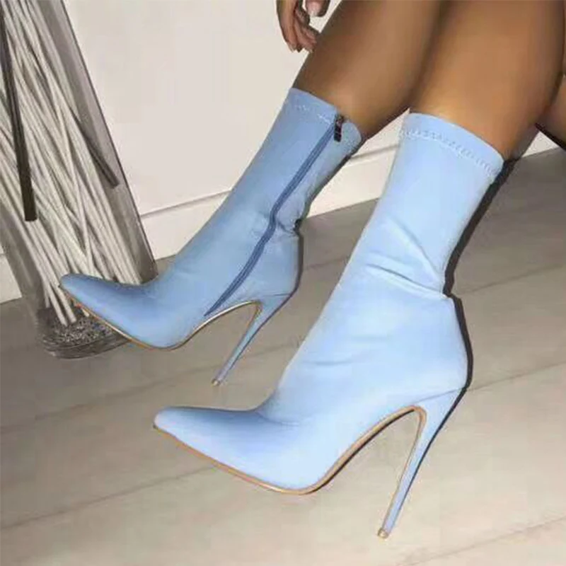 

Autumn Women Mid Calf Boots Thin High Heels Female Sexy Pointed Toe Zipper Suede Stiletto Pumps Fashion Party Shoes Plus Size