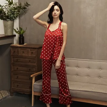 

Nightgown Suit Womens Nighties Sexy Spaghetti Strap Top Long Pants Sleepshirt Sleeveless Pajamas Summer Robe Lady Nightsuits