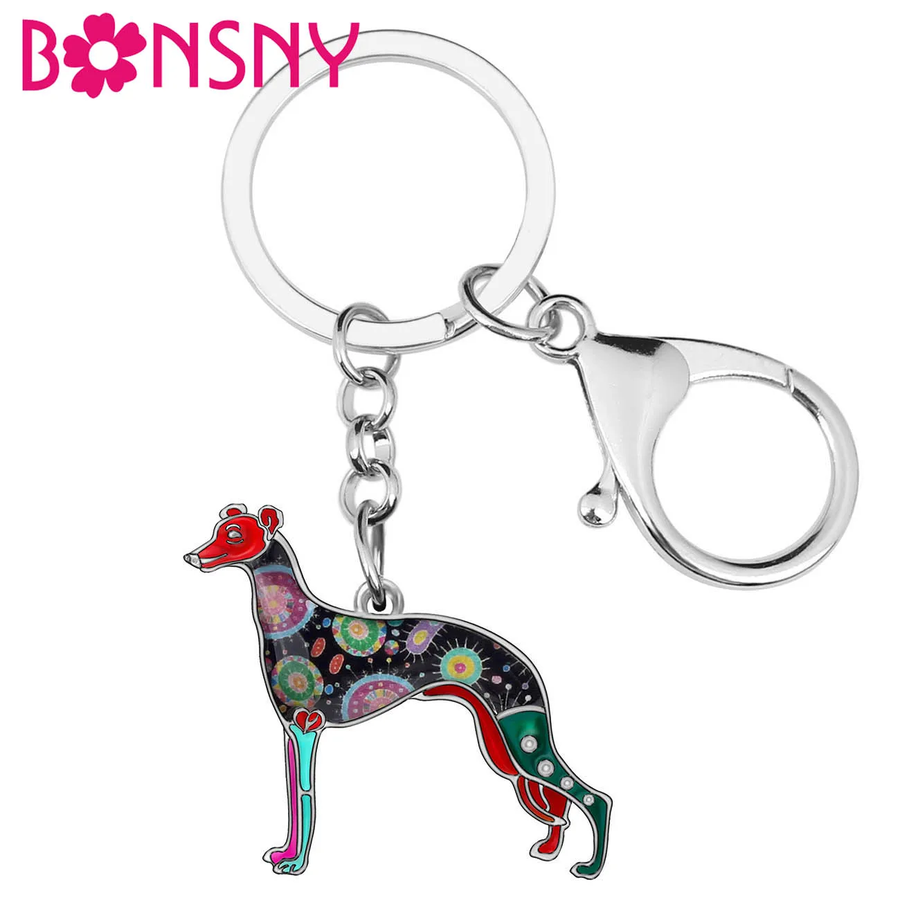 Bonsny Enamel Metal Whippet Dog Key Chains Anime Animal Rings Bag Car Holder Jewelry For Women Girl Pet Lovers Accessory | Украшения и
