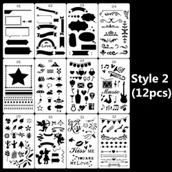 12-Piece Reusable Plastic Stencil Set for DIY Crafting and Stationery Projects (Style 2)