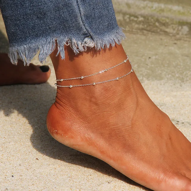 Simple Heart Female Anklets Barefoot Crochet Sandals Foot Jewelry Leg New Anklets On Foot Ankle Bracelets For Women Leg Chain 4