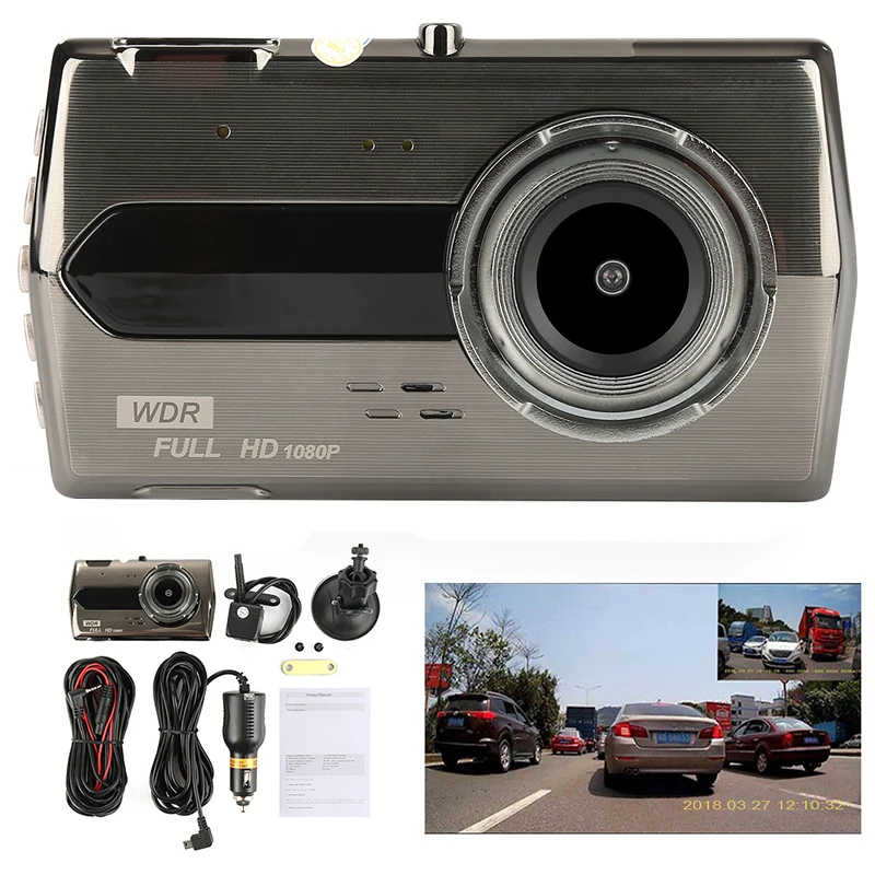 Автомобильный видеорегистратор Dash camera Full HD 1080p HD4." lcd широкоугольная задняя фронтальная камера двойной видеорегистратор ночного видения камера XNC