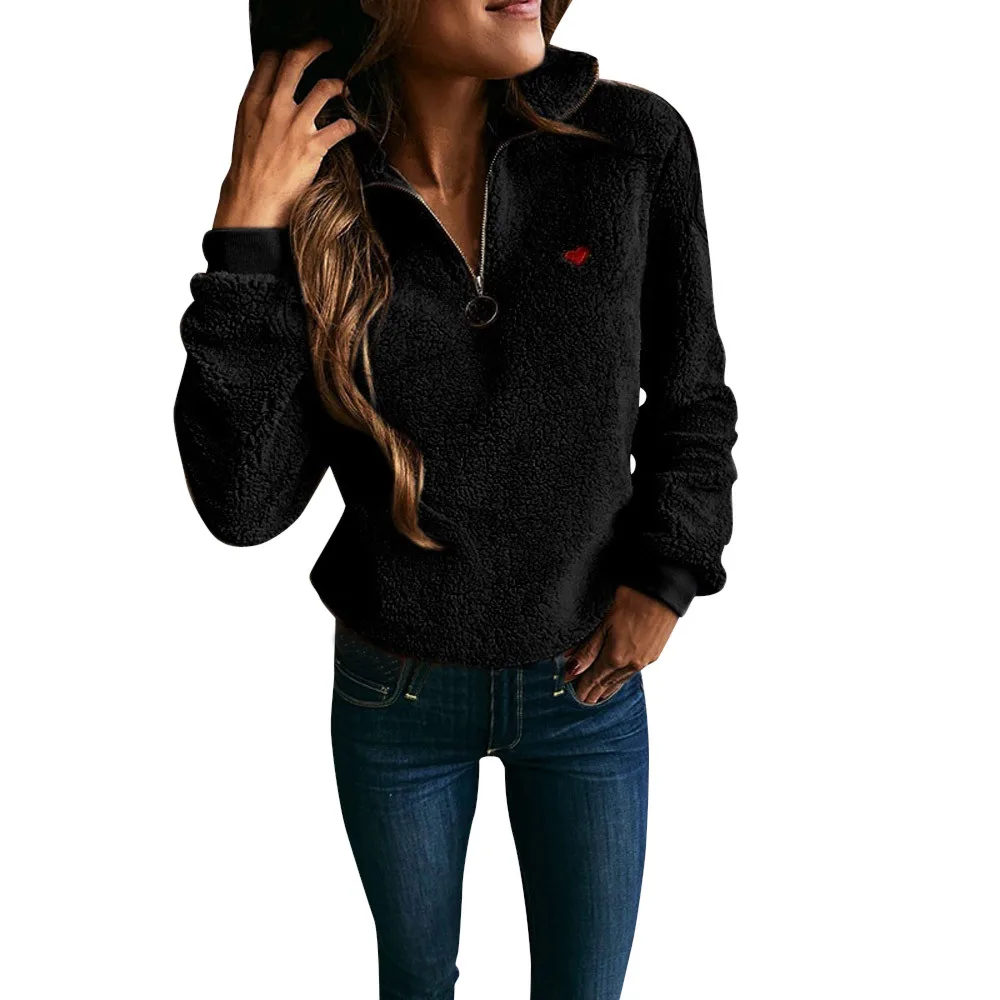 Jaycosin Fashion Women Simple O-Neck Warm Zip Neckline Sweatshirt Stylish Long Sleeve Comfortable Soft Casual Blouse 927#3