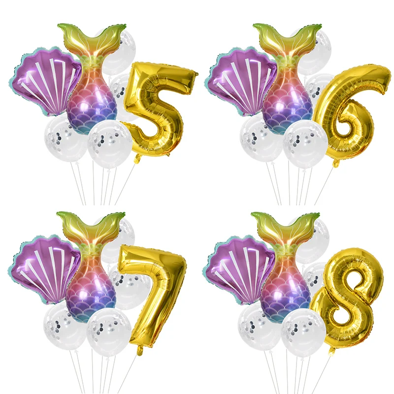 Little Mermaid Party Balloons 32inch Number Foil Balloon Kids Birthday Party Decoration Supplies Baby Shower Decor Helium Globos