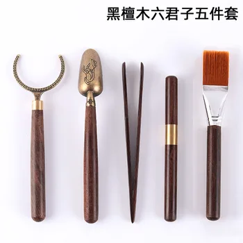 

Ebony Tea Ceremony Six Gentlemen Five-Piece Copper Tea Clamp Tea Knife Tea Spoon Electric Wood Brush Tea Making Tool Tea Set Acc