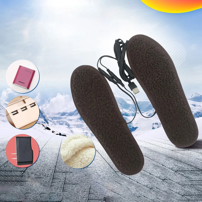Пара USB стельки для обуви с электрическим подогревом, зимний теплый обогреватель ног, грелка для ног, 10 Вт, комфортное нагревание, флис