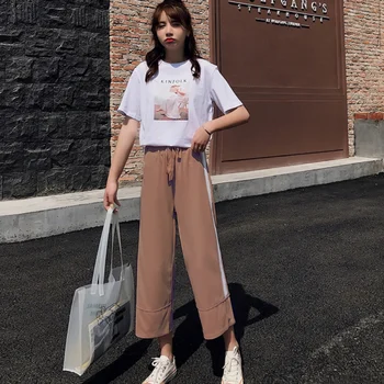 

Women Casual Straight Pants Fashion Patchwork Solid Female High Waist Trousers Daily Loose Ankle-Length Pants