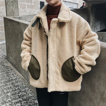 

Winter Lamb Fur Coat Men Warm Thick Parka Men Fashion Hit Color Casual Cotton Jacket Man Streetwear Wild Loose Male Clothes