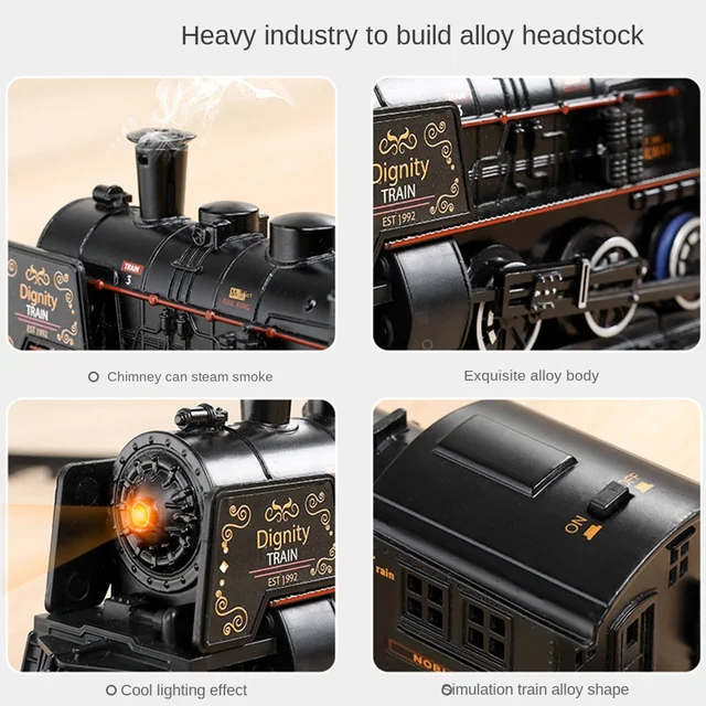 Railway Classical Train Electric Train Track Toys Water Steam Locomotive Playset with Smoke Battery Operated Simulation Model 3